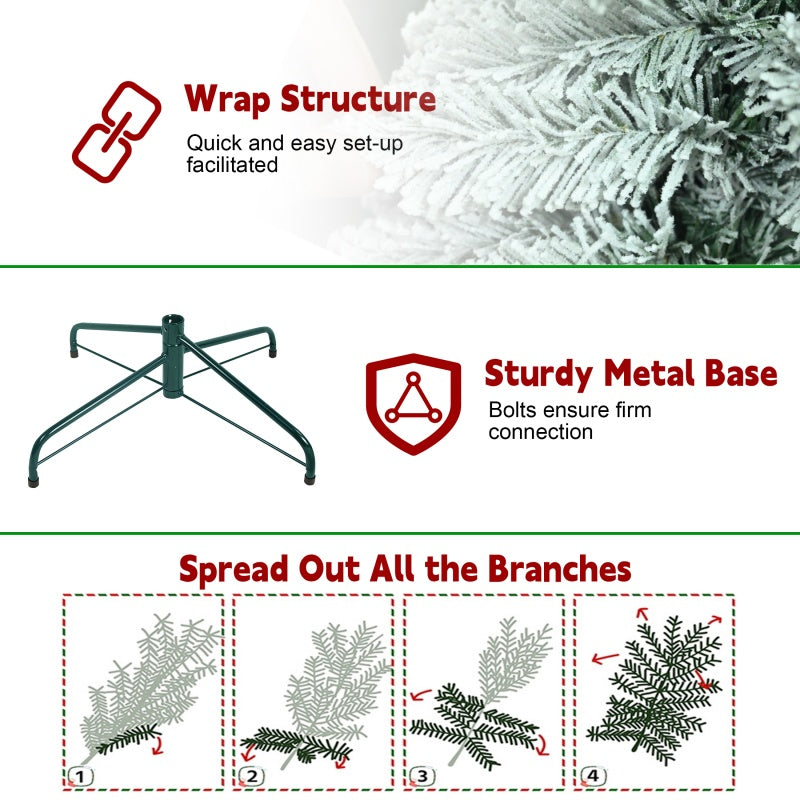 White flocked branches of pencil Christmas tree in detail