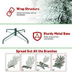 White flocked branches of pencil Christmas tree in detail