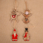 Wooden angel pendant displayed against rustic wooden background for Christmas decor