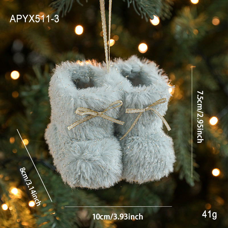 Gray Plush Christmas Boots Pendant displaying festive design