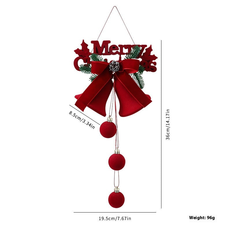 Wine red flocked Christmas bell ornament on display for festive holiday decorating
