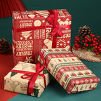 Holiday gift wrapping with Kraft paper and ribbon
