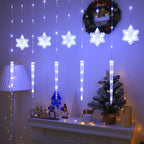 Festive Christmas light string featuring snowflake and ice pick designs