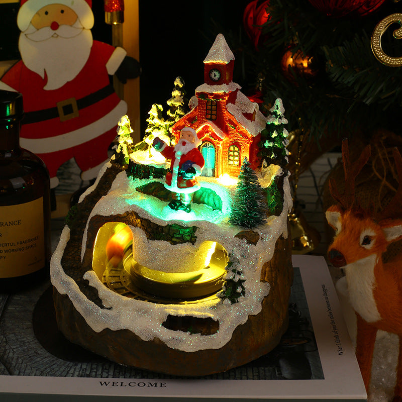 Christmas tree style rotating train resin decoration with musical movement