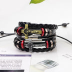 Vintage leather bracelet with gold cross pendant for Christian faith