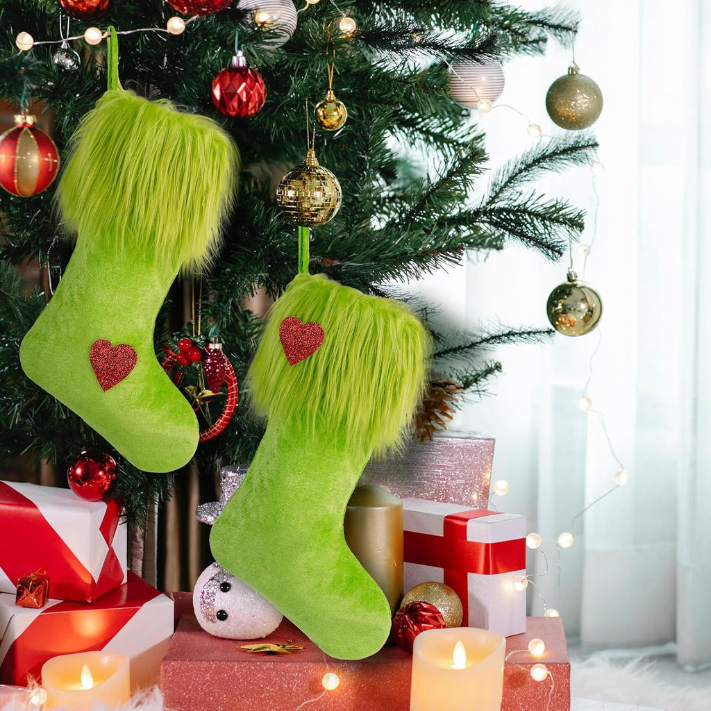 Plush Christmas stocking ornament ready for gifting with cozy holiday styling