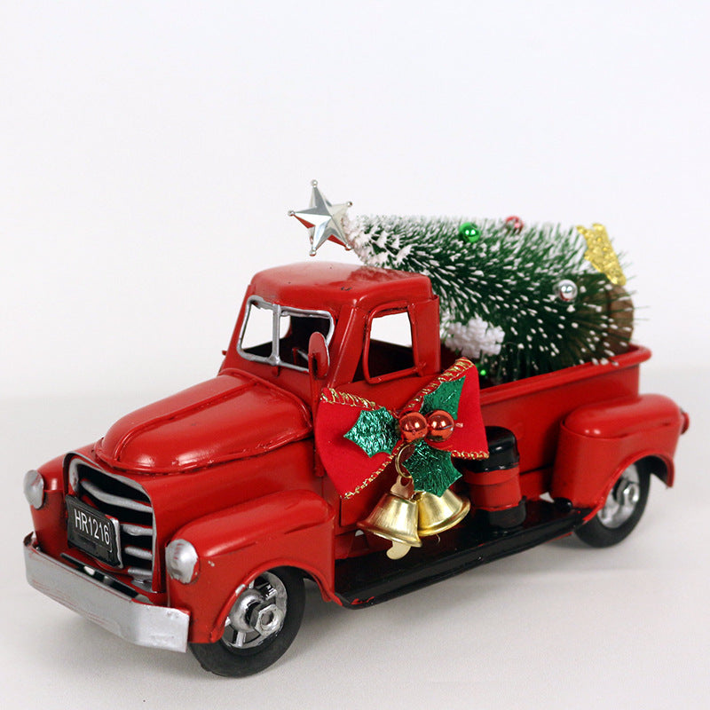 Vintage wrought iron red truck Christmas decoration with classic styling