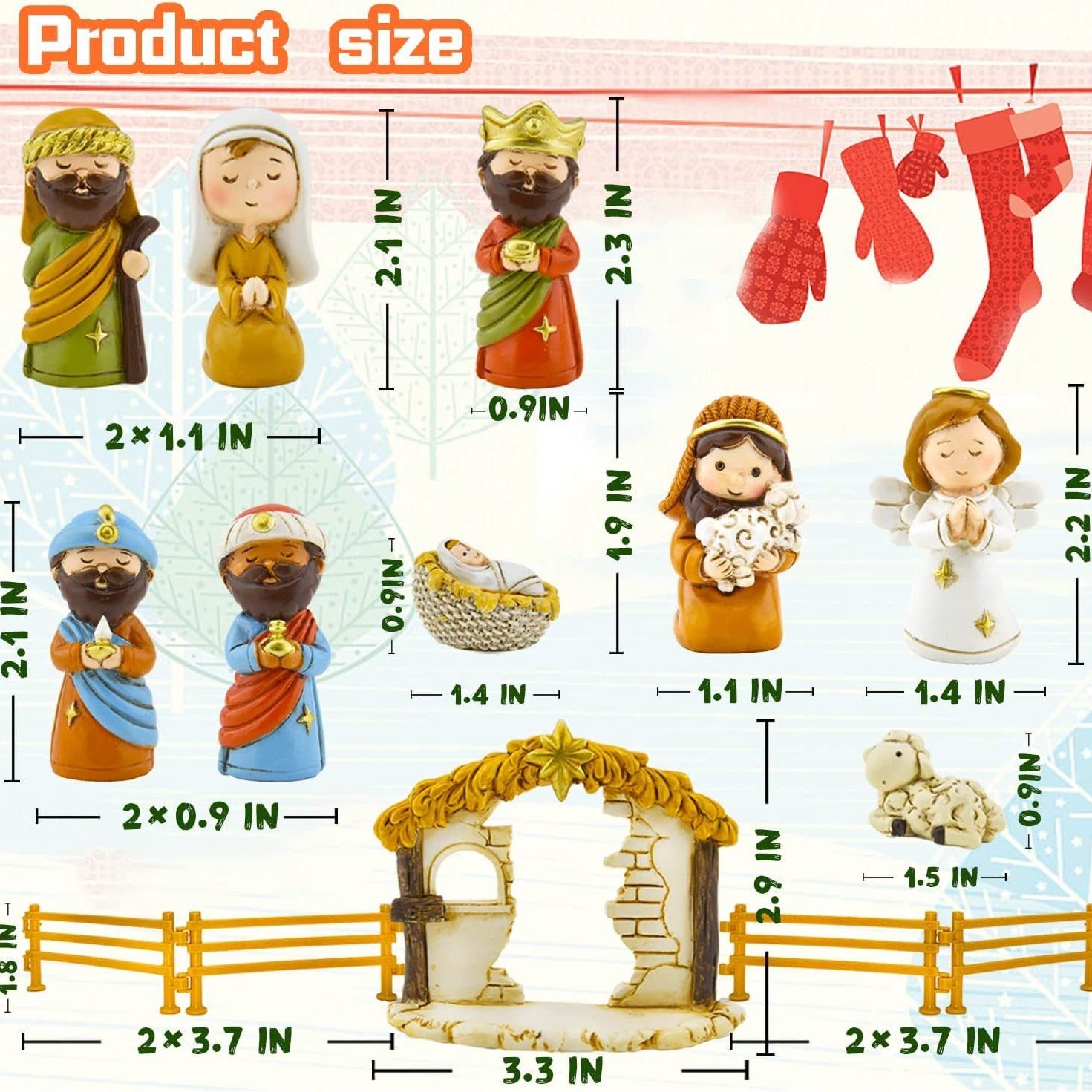 Sand table nativity scene with resin figurines depicting the Birth of Jesus in warm Christmas colors Main image