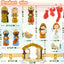 Sand table nativity scene with resin figurines depicting the Birth of Jesus in warm Christmas colors