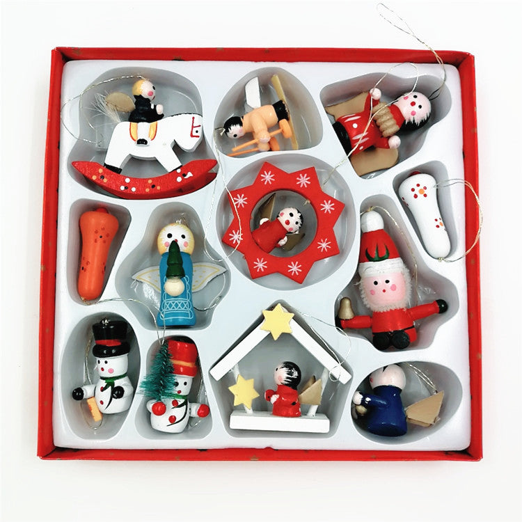 Small wooden Christmas tree ornaments with natural wood finish for holiday decorating Main image