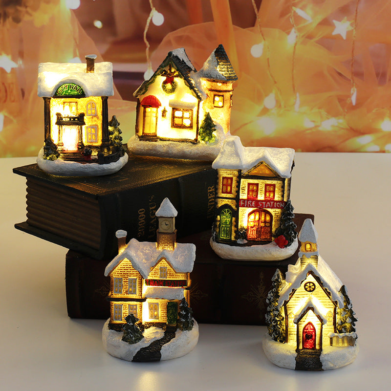Set of resin Christmas house ornaments for home display