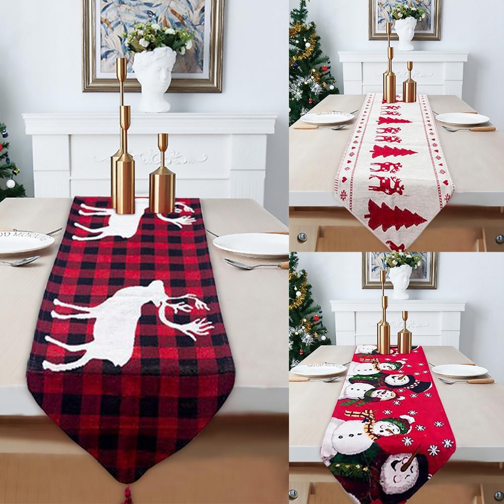 Festive table setting with small tree style Christmas table runner