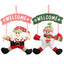 Red and white Christmas cloth garland door hanger hanging on a front door with festive decorations