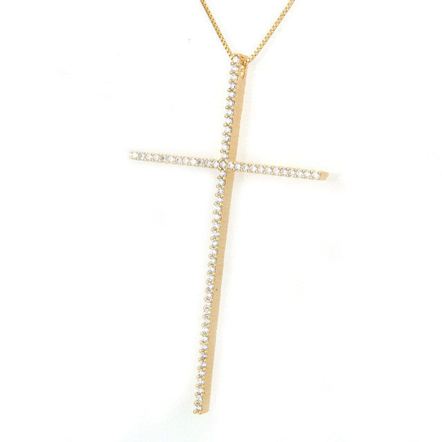 Catholic gold-plated cross necklace with zircon stone accents representing Catholic faith