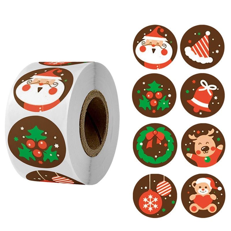 Festive round sticker labels in holiday color variants
