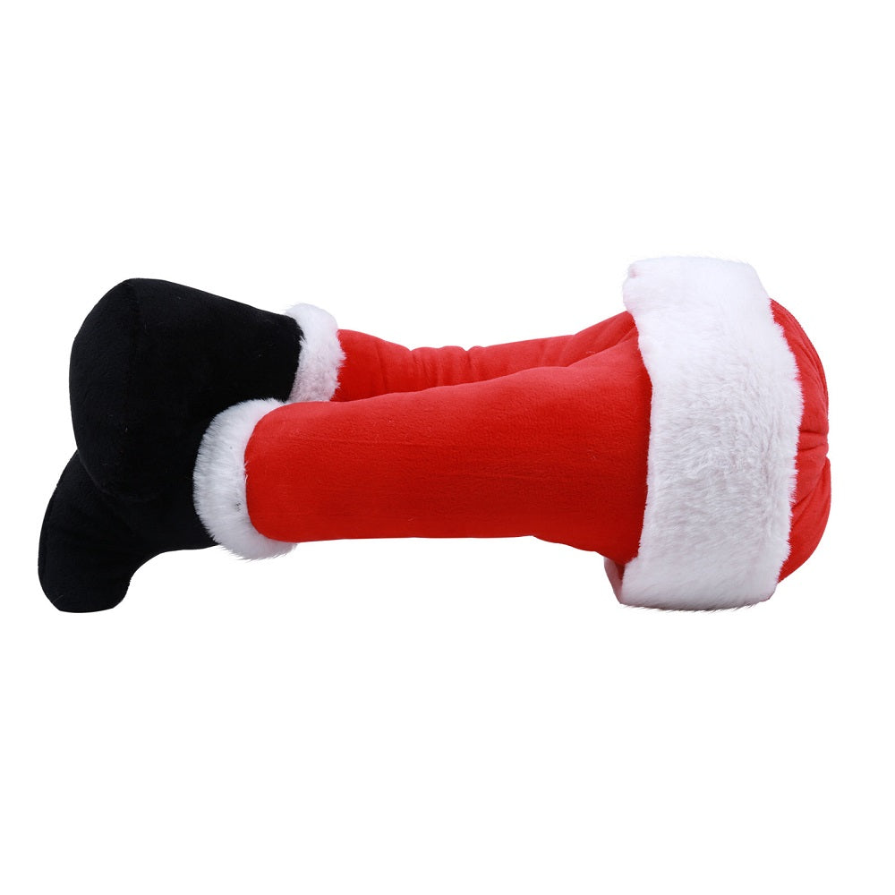 Whimsical elf legs garden stakes featuring fabric construction for Christmas decorating