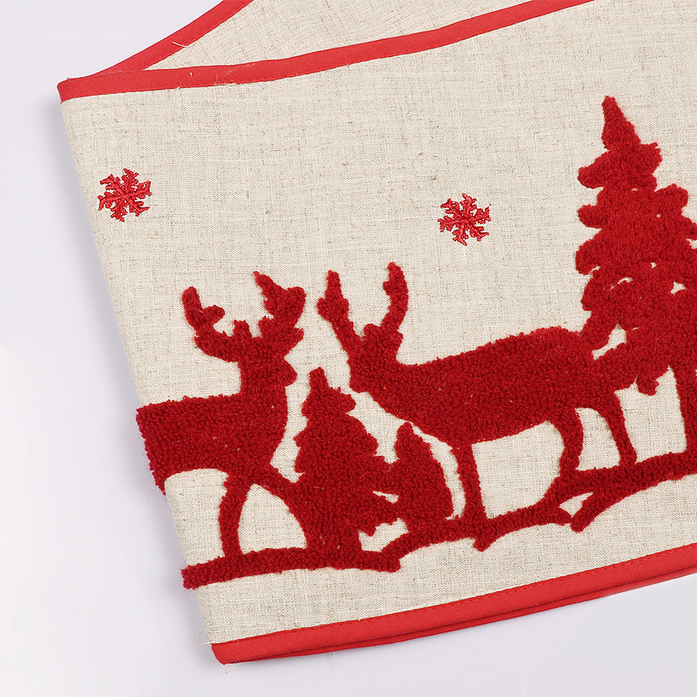 Cozy farmhouse Christmas tree decorated with rustic elk tree skirt