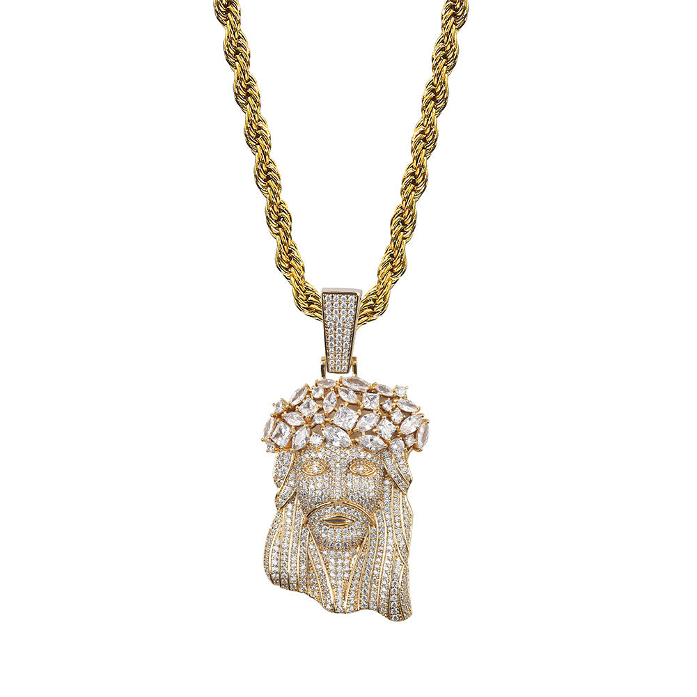 Jesus full zircon pendant necklace front view