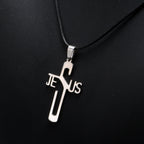 Lifestyle shot of the Christian cross necklace styled for everyday wear