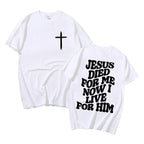 Cartoon Christian design printed on a white cotton t-shirt