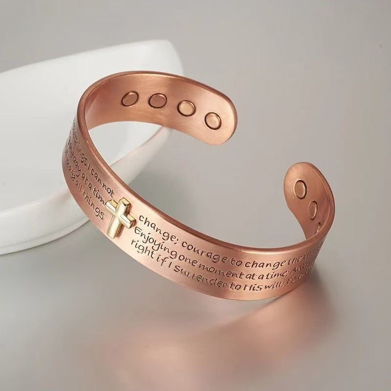 Red copper cross bracelet with magnetic elements displayed on a light background Main image