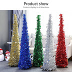 Assembled 1.5m sequin Christmas tree with metal stand in festive room