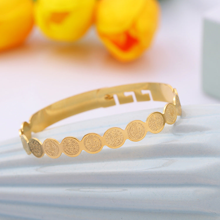 Jesus bracelet styled on wrist demonstrating the retro religious design