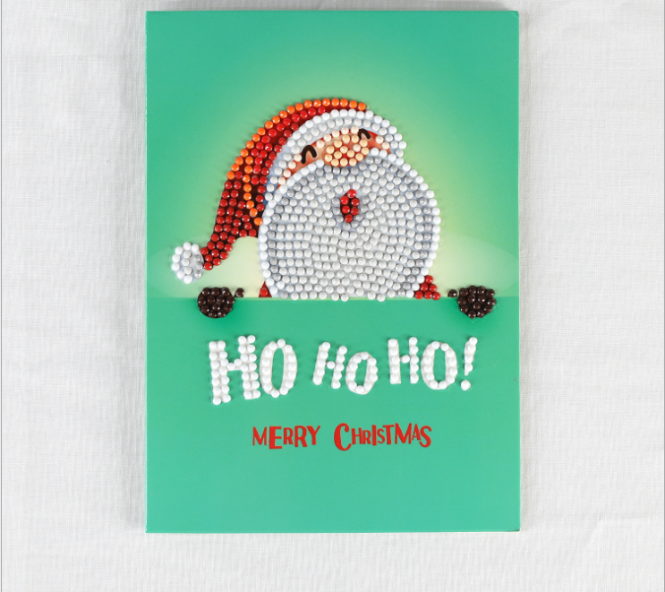 Religious Christmas greeting card with diamond painting technique showing festive Christian themes