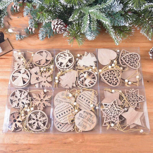 Handcrafted wooden Christmas pendant with carved star design