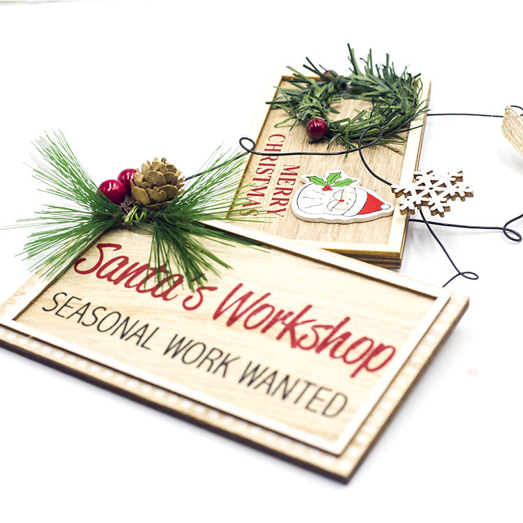 Wooden painted Christmas doorplate with snowflake winter design