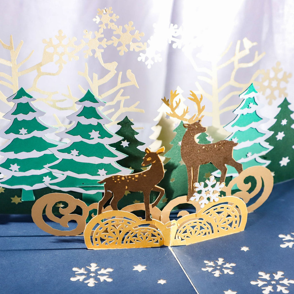 Set of Christmas reindeer cards crafted from special paper with handmade quality