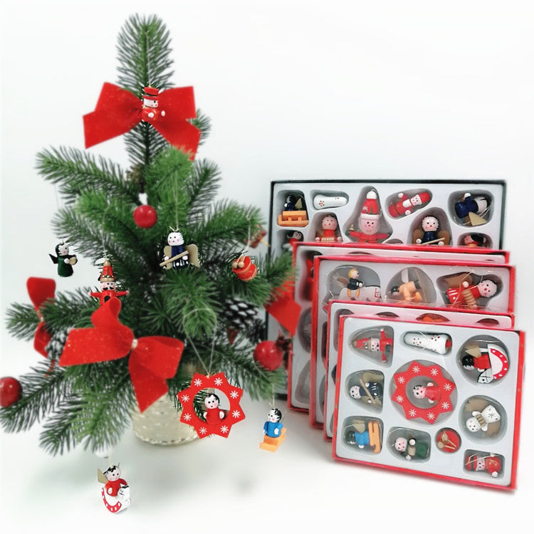 Set of wooden Christmas ornaments displaying various decorative designs for faith homes