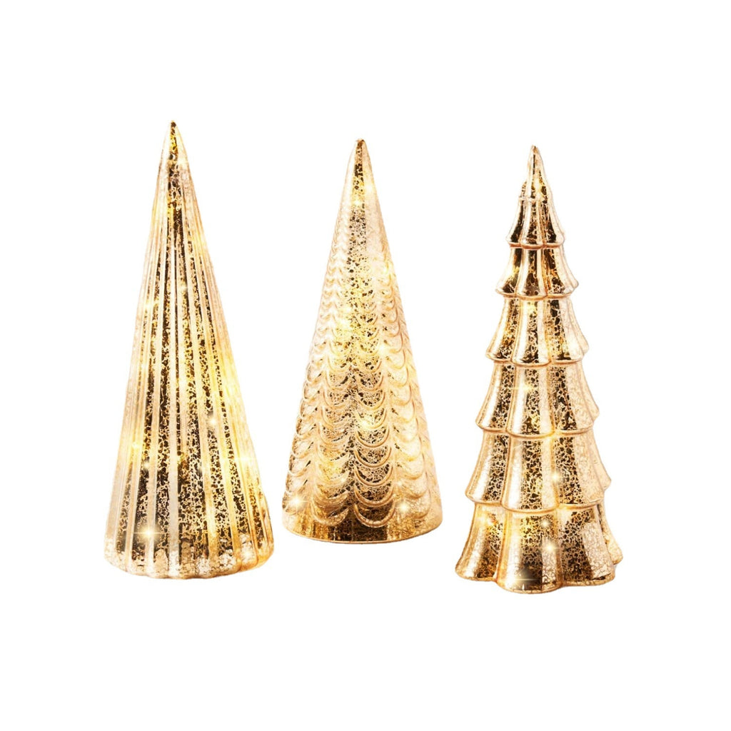 Holiday glass ornament featuring LED light at tree top for Christian homes