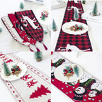 Elegant Christmas table runner displaying festive elk and snowman patterns