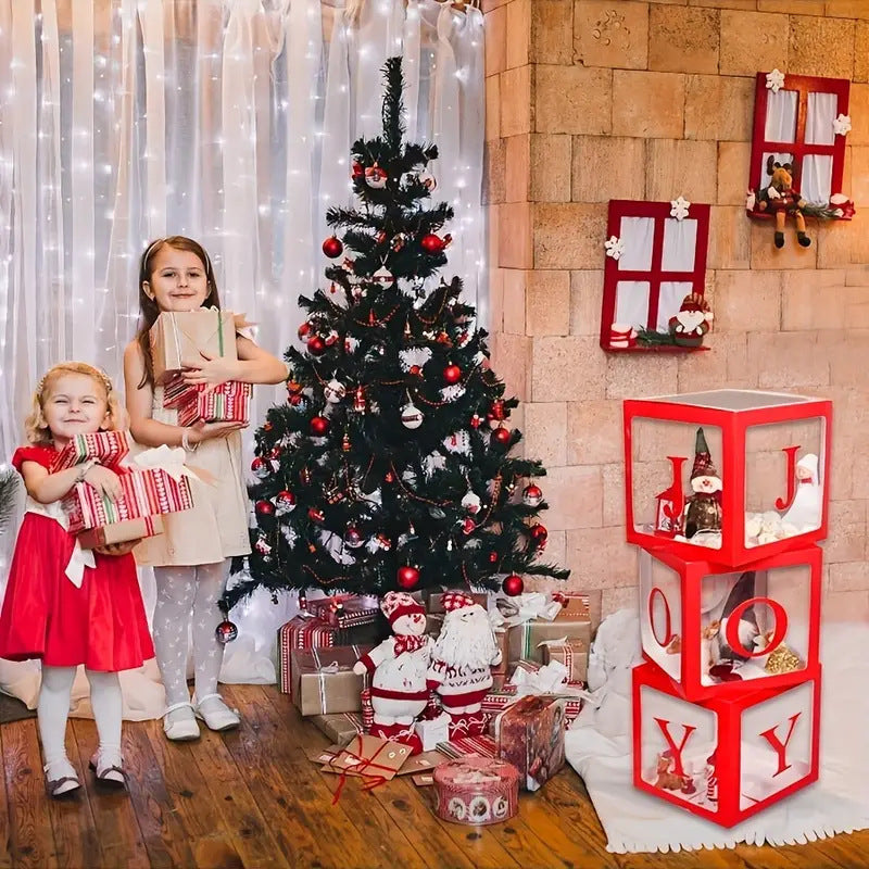 Red Christmas balloon boxes arranged together in festive classical style for holiday home decor Main image