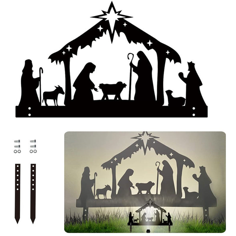 Contemporary black iron nativity silhouette Christmas art for home wall display