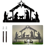 Contemporary black iron nativity silhouette Christmas art for home wall display