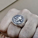 Man wearing the Jesus cross punk ring demonstrating the style and fit on hand