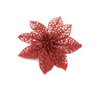 Close-up of Christmas glitter flower ornament detail and sparkle finish