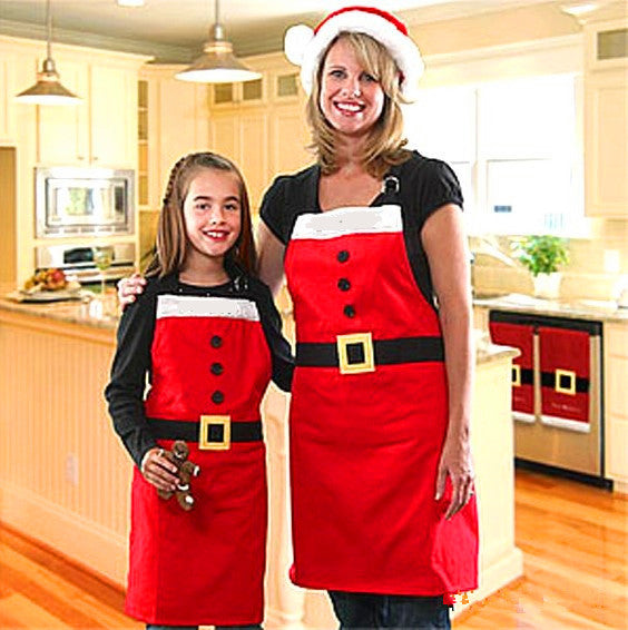 Red Merry Christmas apron displayed flat showing festive holiday design