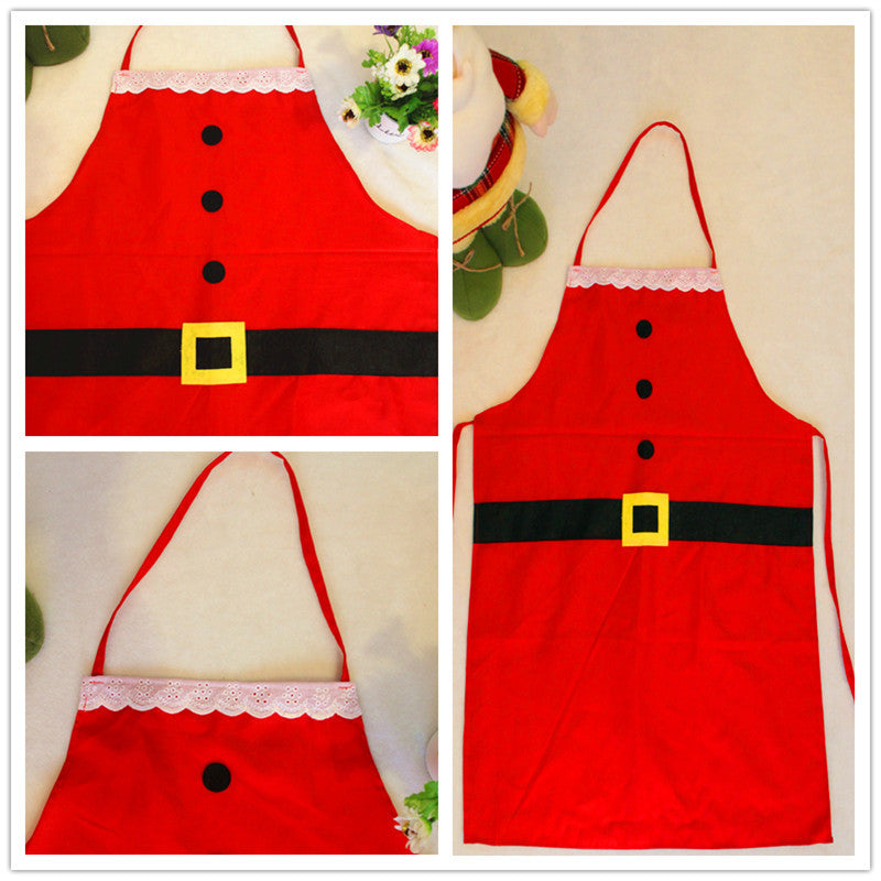 Christmas apron with neck strap and waist ties shown from front