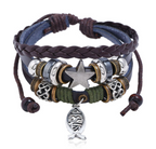 Adjustable drawstring closure on leather bracelet