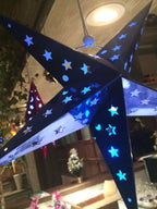 Blue five-pointed star ornament with reflective laser cardboard finish