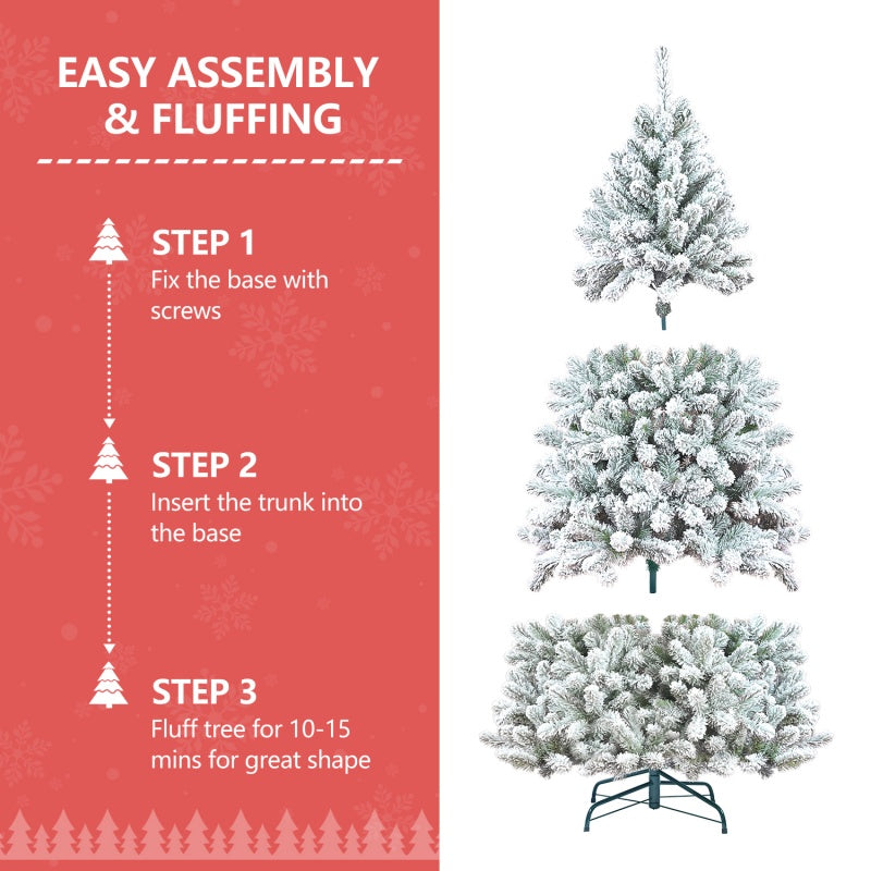 Brightly decorated flocked PVC Christmas tree in a home setting