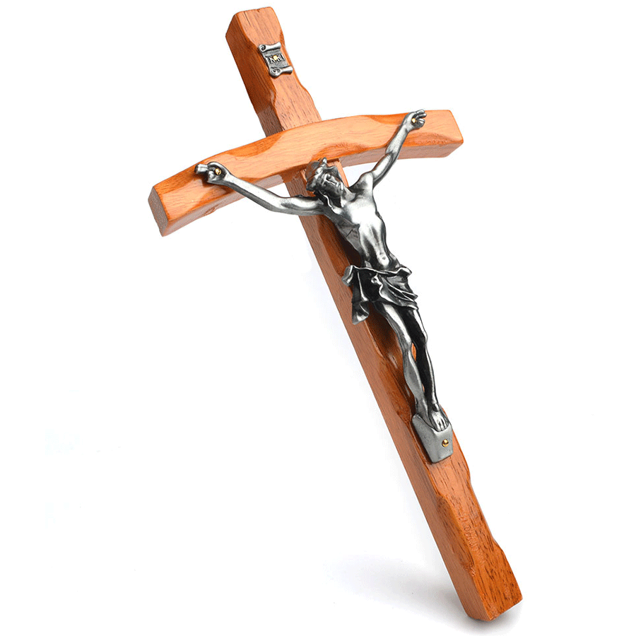 Solid wood and zinc alloy Jesus cross wall decor showcasing sacred design
