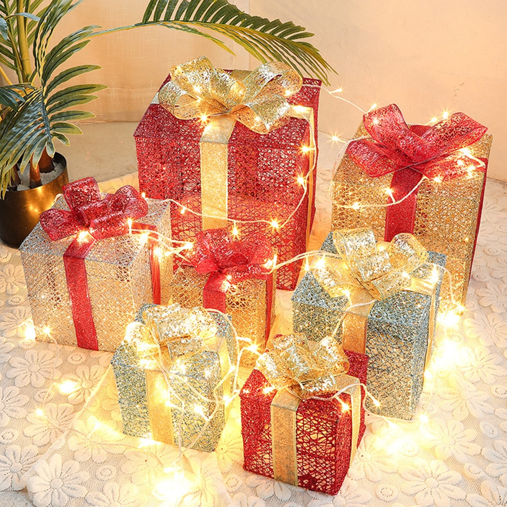 Christmas wrought iron gift box three-piece set displayed decoratively - faith home decor Main image