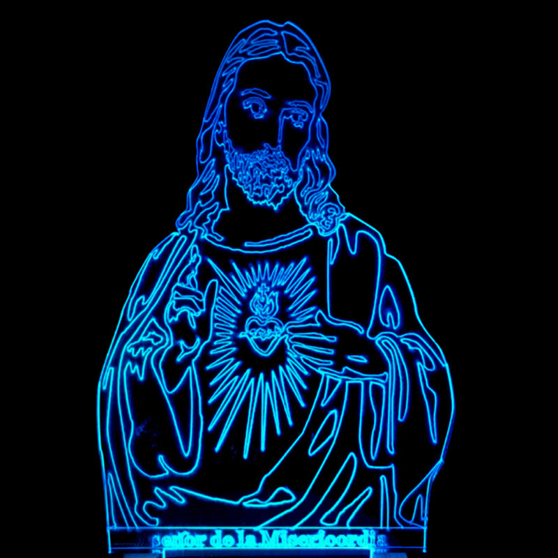 LED night light with colorful 3D Jesus imagery glowing softly