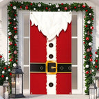 Festive Christmas door curtain hanging against a winter backdrop for seasonal home decorating