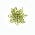 Shimmering green glitter Christmas flower ornament for holiday tree decoration