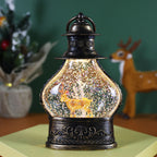Snowflake crystal ball ornament alongside other Christmas decorations on a snowy winter scene